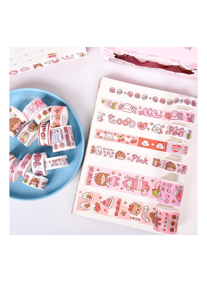 lovely Washi Tape Set 20 Rolls Wide Kawaii Cartoon Animals Aesthetic Decorative Masking Tape Sets for Scrapbook Journaling Kid's DIY Craft Scrapbooking Supplies Pink - Image 3