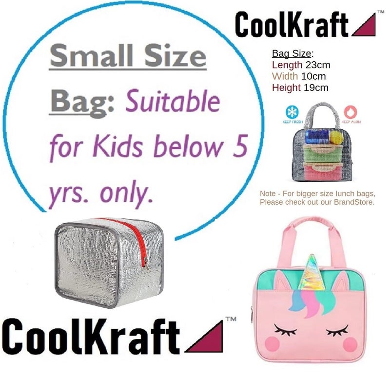 CoolKraft Lunch Box Bag for School Kids, Girls, Boys, Animal 3D Design Bag, Organize Store Hot & Cold Insulated Portable Tiffin Bag 23 x 19 x 10 cm (Unicorn Silver Pink) - Image 3