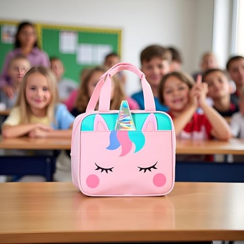 CoolKraft Lunch Box Bag for School Kids, Girls, Boys, Animal 3D Design Bag, Organize Store Hot & Cold Insulated Portable Tiffin Bag 23 x 19 x 10 cm (Unicorn Silver Pink) - Image 4