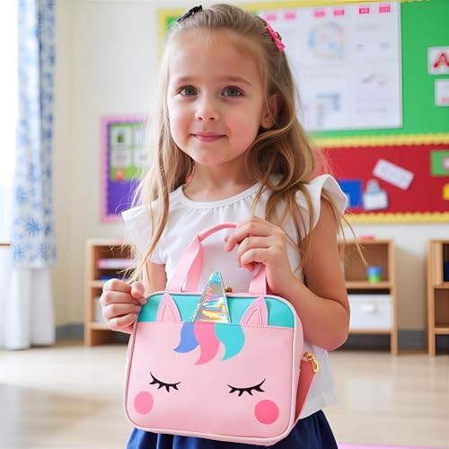 CoolKraft Lunch Box Bag for School Kids, Girls, Boys, Animal 3D Design Bag, Organize Store Hot & Cold Insulated Portable Tiffin Bag 23 x 19 x 10 cm (Unicorn Silver Pink) - Image 2