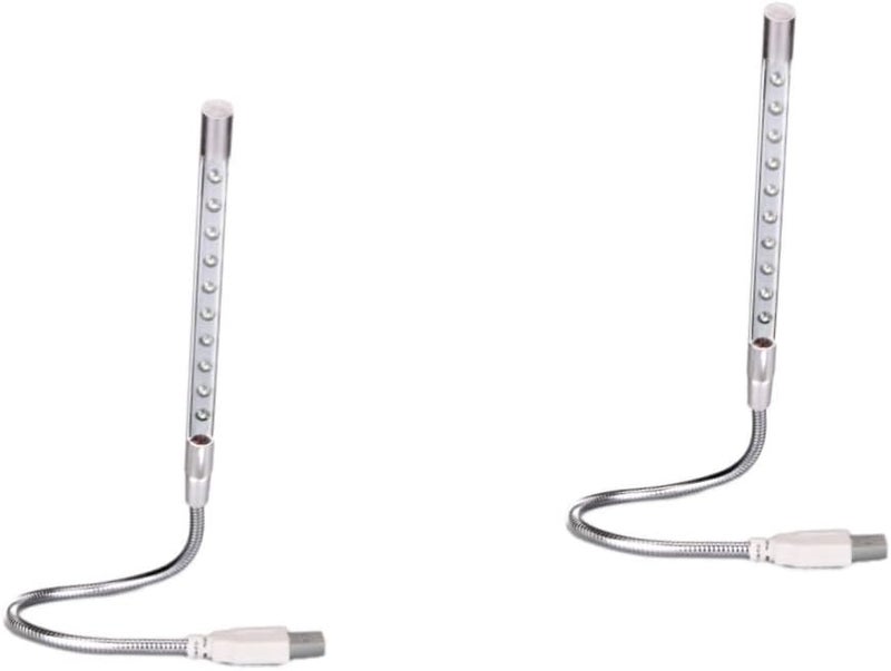 مصباح رقبة LED بمنفذ USB قابل لتعديل السطوع باللون الفضي للاستخدام على المكتب وأجهزة الكمبيوتر المحمولة وبجانب السرير - Image 1