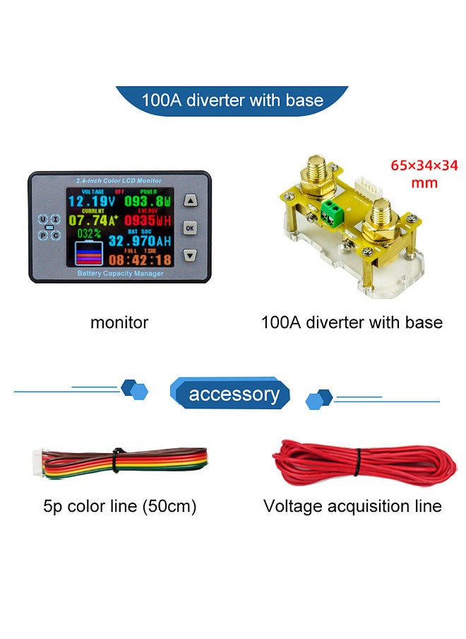 Generic 2.4inch Color LCD Screen Coulometer Voltage Current Capacity Meter Electric Car RV Battery Coulometers Bidirectional Current Detection  - Image 4