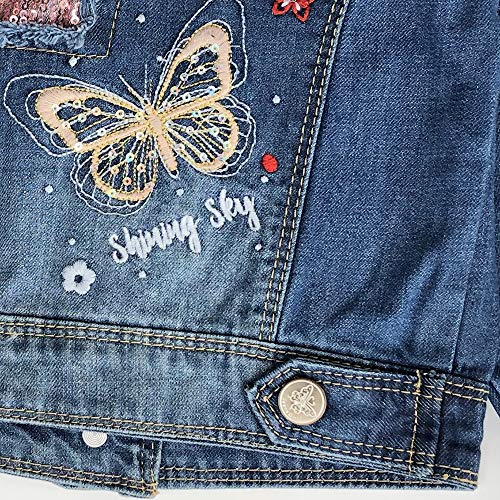 Peacolate 2-11Y Little&Big Girls Sequin Outerwear Embroidery Denim Jacket(Butterfly,4-5y) - Image 5