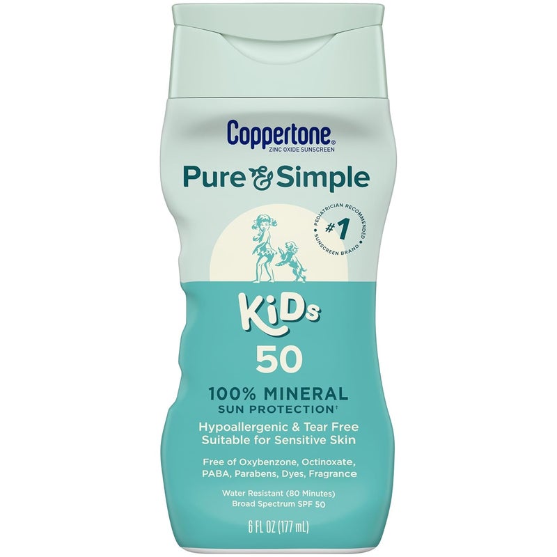 Coppertone Pure and Simple Kids Sunscreen Lotion, SPF 50 Broad Spectrum Sunscreen Lotion for Kids, 6 Fl Oz - Image 1