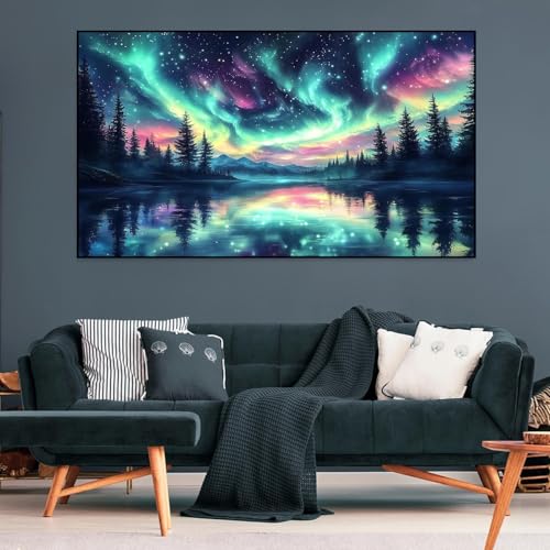 ijbnhd Large Diamond Painting, Aurora Large Diamond Art Kits for Adults, Full Drill Round Big Diamond Painting, DIY Gem Art and Crafts for Home Wall Decor Gift 27.5 X 15.7inch - Image 4