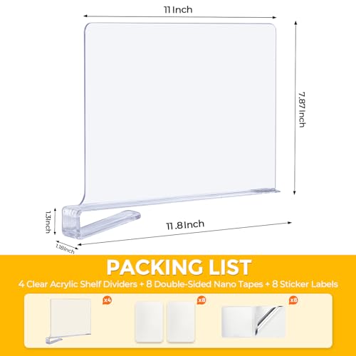 JOY DECOR 8 Pack Acrylic Clear Shelf Dividers for Closets Organizer and Storage Adjustable Vertical Wood Shelf Closet Separators for Clothes,Book,Bags in Bedroom and Kitchen - Image 2
