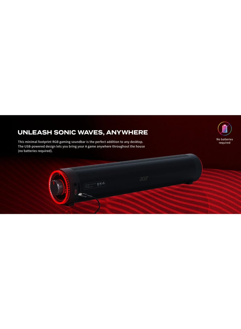 Acer Nitro Gaming Sound Bar – Compact USB-Powered PC Soundbar with Dual Stereo Drivers, RGB Lighting Effects, Volume Control, and Clear Audio for Gaming, Music And Movies - Black - Image 5