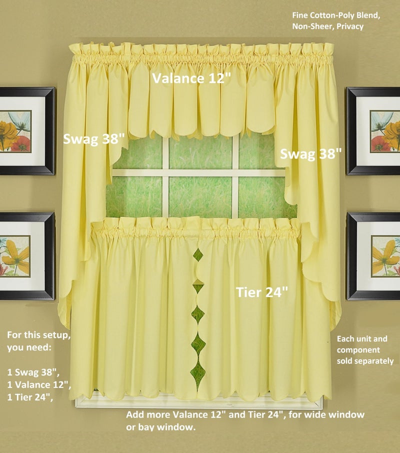 Today's Curtain, Orleans Scallop Curtain, Buttercup 38" Swag Pair, 60" W x 38" L, Buttercup - Image 4