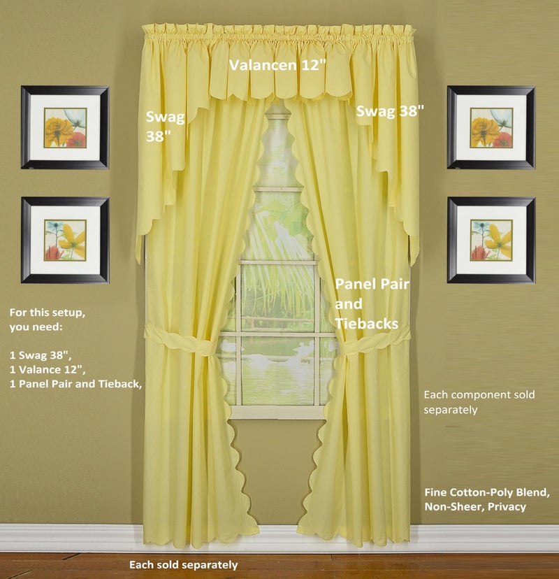Today's Curtain, Orleans Scallop Curtain, Buttercup 38" Swag Pair, 60" W x 38" L, Buttercup - Image 5
