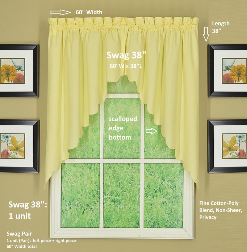 Today's Curtain, Orleans Scallop Curtain, Buttercup 38" Swag Pair, 60" W x 38" L, Buttercup - Image 2