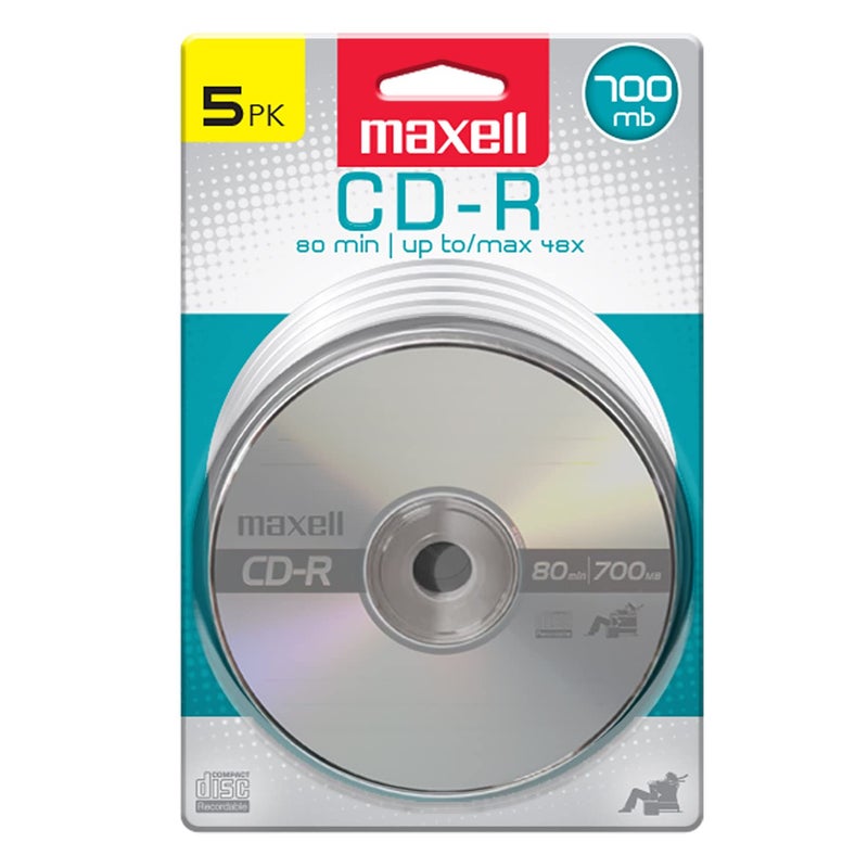 Maxell Maxell – 648220, Premium Quality Noise free Surface Playback Recordable CDs 700Mb Storage – 2x to 48x, Write Speed with 80 minutes - Blank CDs, CD Storage & Reusable Spindle Case Holder - 5 Pack - Image 1