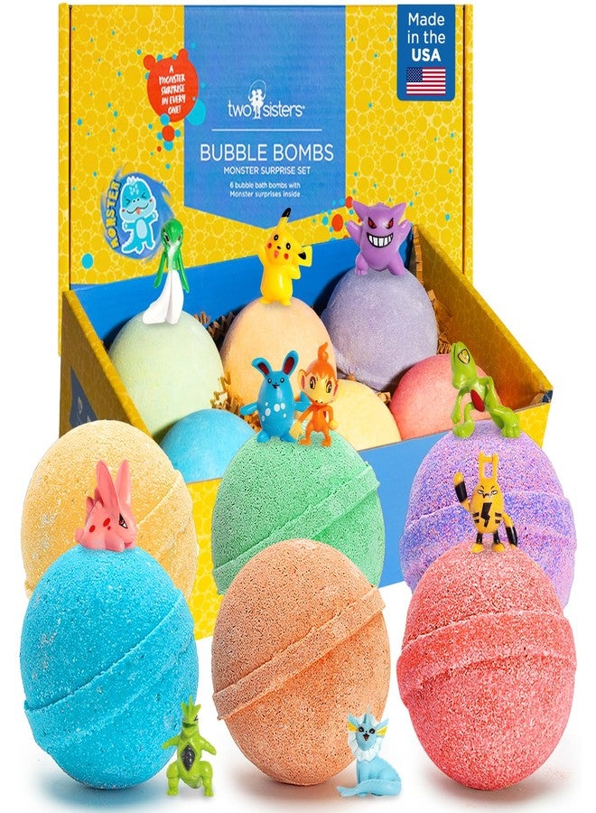 Two Sisters Poke Monster Bath Bombs for Kids with Surprise Inside (6 Pack) - Large Bubble Bath Bomb for Boys & Girls - Fruity Scent, Skin-Safe, USA Made, Kids Easter Basket Stuffers and Gift by Two Sisters - Image 1
