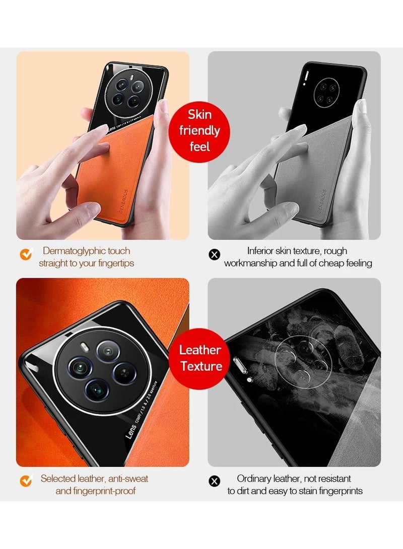 Case Compatible With Realme C53/C51/Note 50 Cover Luxury Leather And Glass With Car Magnetic Holder Phone Cover Soft Frame Silicone (Black) - Image 5