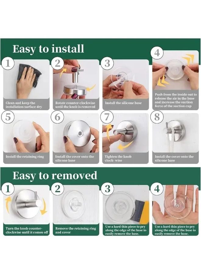 Silvery Suction Cup Hooks For Bathroom Shower Kitchen No Drill Stainless Steel Towel Hanger - Image 4