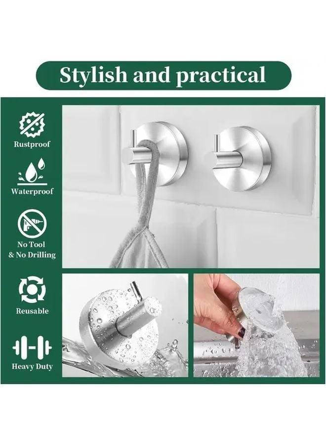 Silvery Suction Cup Hooks For Bathroom Shower Kitchen No Drill Stainless Steel Towel Hanger - Image 3