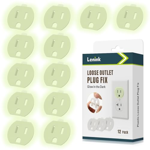 Lenink Loose Outlet Plug Fix, Glow in Dark, 12 Pack Plastic Snug Socket Secured, Outlet Tightener Insert, with Back Adhesive - Image 1