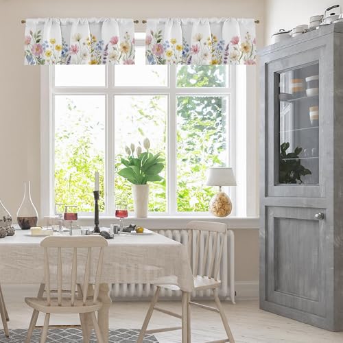 Emvency 4 Pack Valances Window Treatments Spring Wildflower Flower Blackout Adjustable for Living Room Bathroom Bedroom Kitchen Over Sink 52x18 Inch Rod Pocket Valances - Image 3