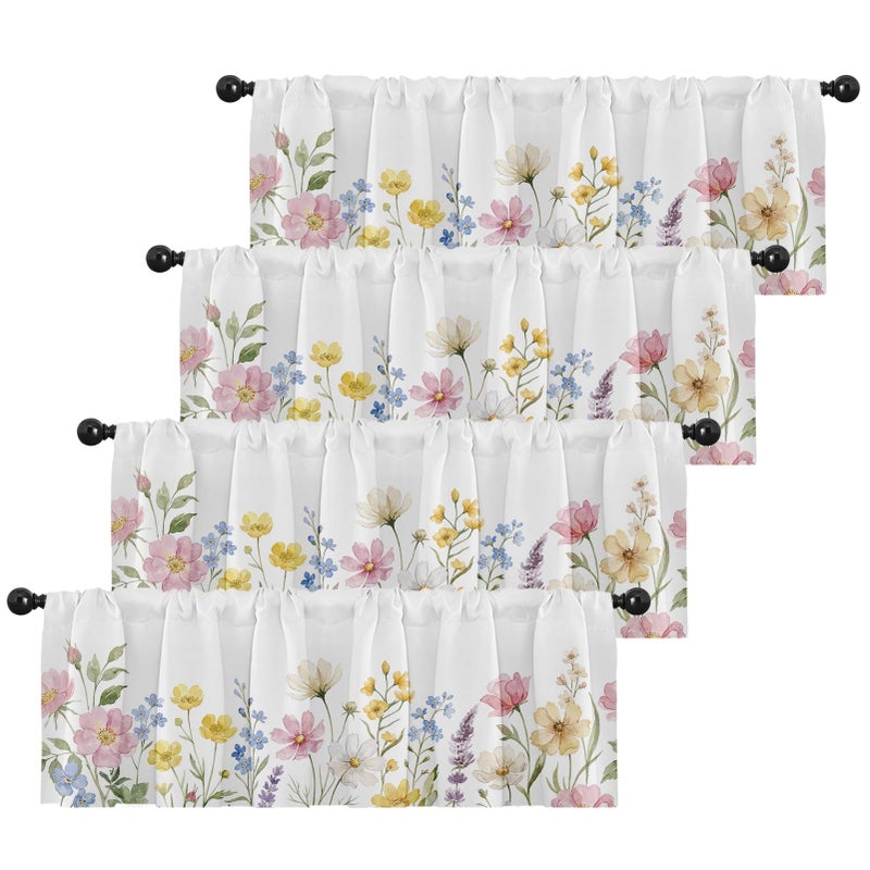 Emvency 4 Pack Valances Window Treatments Spring Wildflower Flower Blackout Adjustable for Living Room Bathroom Bedroom Kitchen Over Sink 52x18 Inch Rod Pocket Valances - Image 2