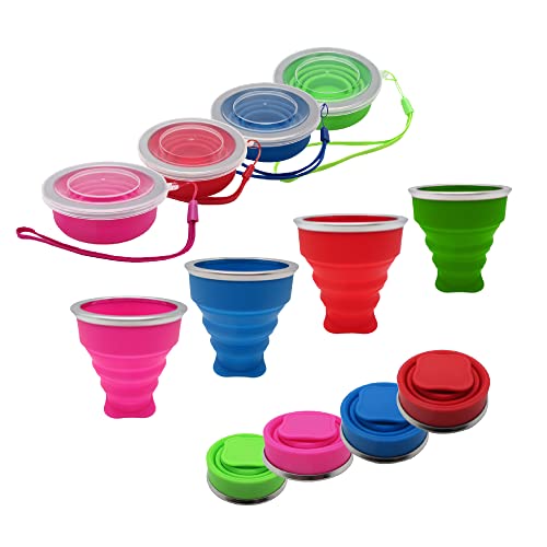 Gadgetime USA Collapsible Drinking Cup (Pack of 4) - Reusable Travel Mug - Silicone Drinking Glass for Hiking, Picnic, Camping & More - Small Portable cup for Outdoors - Folding Cups with Lids - Image 1