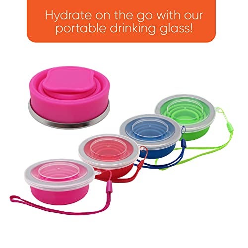 Gadgetime USA Collapsible Drinking Cup (Pack of 4) - Reusable Travel Mug - Silicone Drinking Glass for Hiking, Picnic, Camping & More - Small Portable cup for Outdoors - Folding Cups with Lids - Image 2