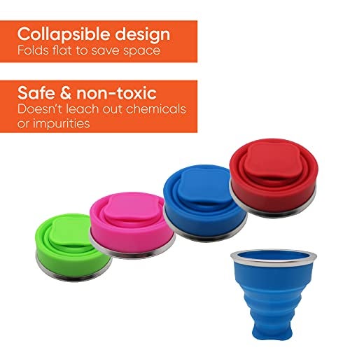Gadgetime USA Collapsible Drinking Cup (Pack of 4) - Reusable Travel Mug - Silicone Drinking Glass for Hiking, Picnic, Camping & More - Small Portable cup for Outdoors - Folding Cups with Lids - Image 3