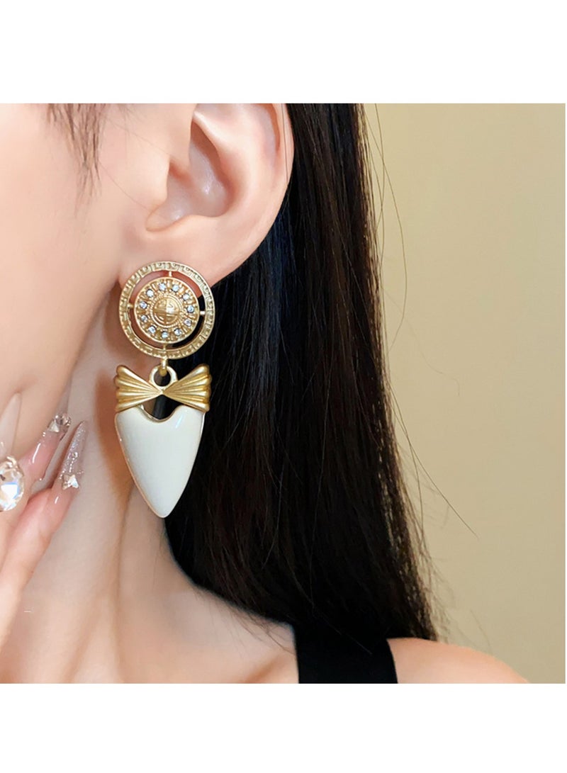 Medallion Bow Teardrop Earrings Gold‑Tone & Ivory Enamel with Rhinestone Halo, Perfect for Weddings, Eid, Office, Casual & Evening Events  - Image 2