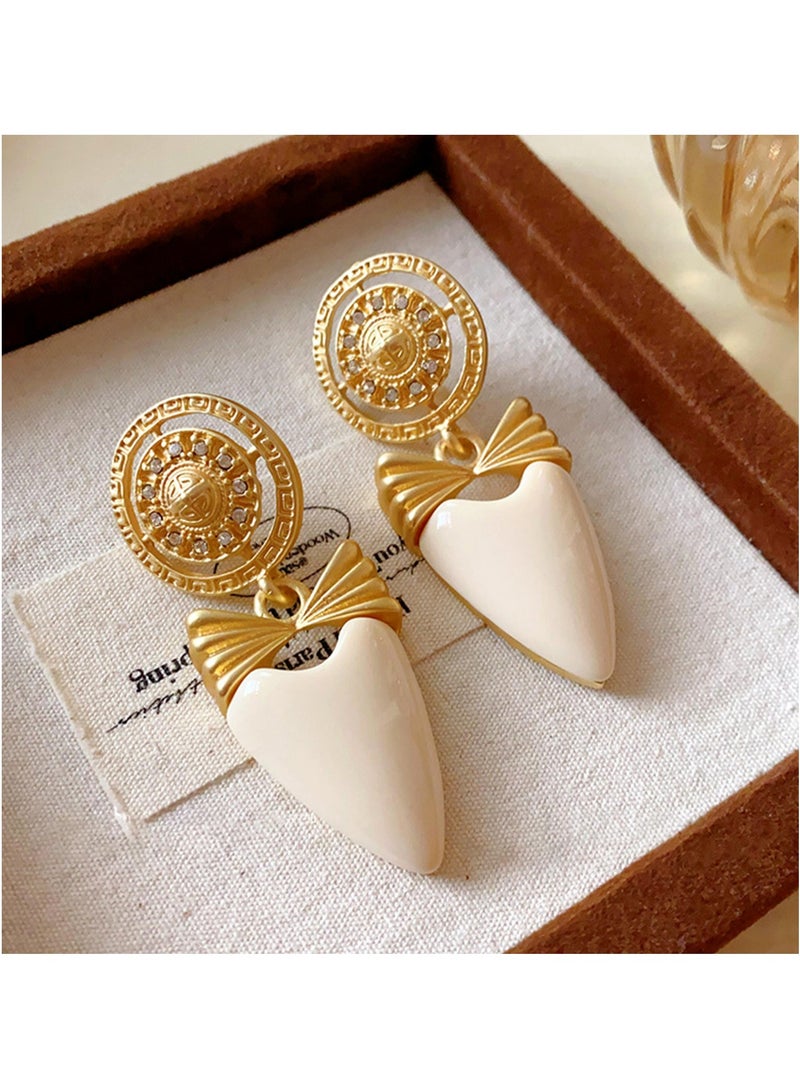 Medallion Bow Teardrop Earrings Gold‑Tone & Ivory Enamel with Rhinestone Halo, Perfect for Weddings, Eid, Office, Casual & Evening Events  - Image 4