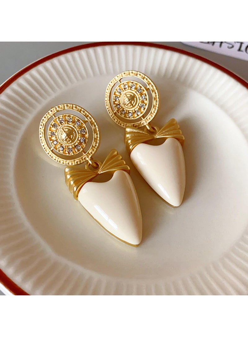Medallion Bow Teardrop Earrings Gold‑Tone & Ivory Enamel with Rhinestone Halo, Perfect for Weddings, Eid, Office, Casual & Evening Events  - Image 5