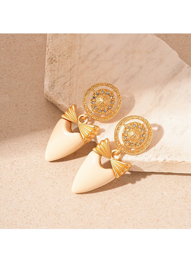 Medallion Bow Teardrop Earrings Gold‑Tone & Ivory Enamel with Rhinestone Halo, Perfect for Weddings, Eid, Office, Casual & Evening Events  - Image 3