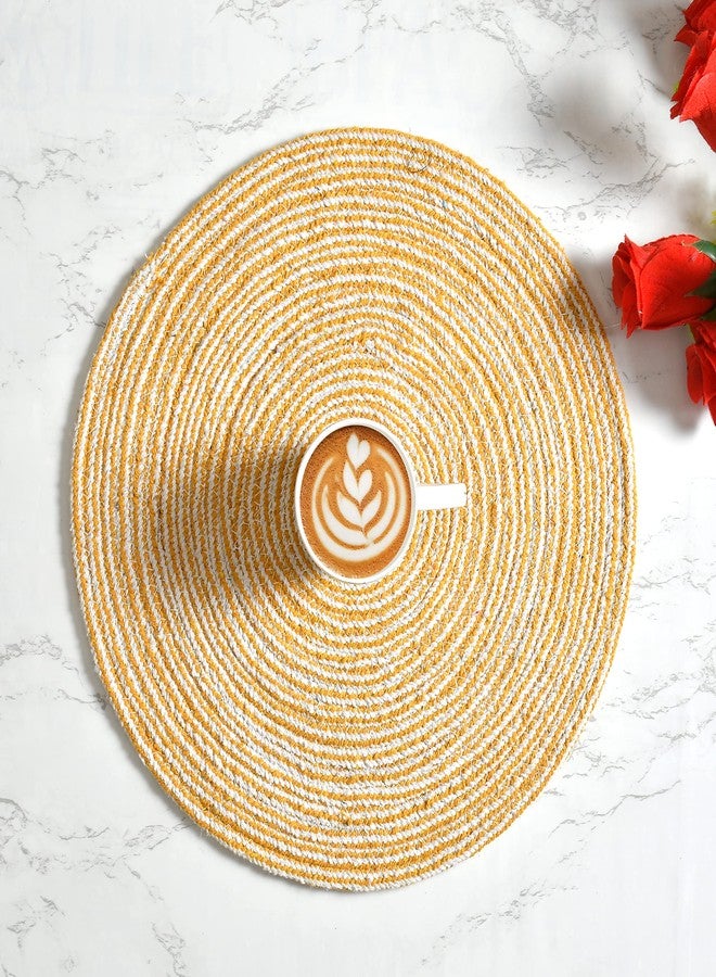 LaVichitra Braided Cotton Placemats 33 Cm Round - Dining Table, Bed Side/Centre Table/Shelves -Yellow - 2 Piece - Image 1