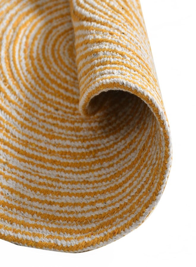LaVichitra Braided Cotton Placemats 33 Cm Round - Dining Table, Bed Side/Centre Table/Shelves -Yellow - 2 Piece - Image 2