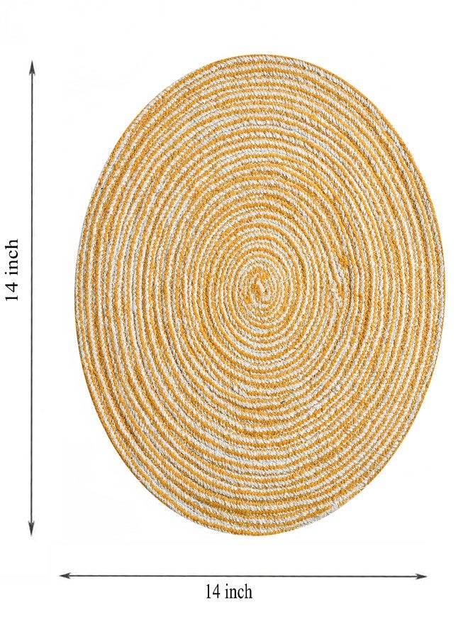 LaVichitra Braided Cotton Placemats 33 Cm Round - Dining Table, Bed Side/Centre Table/Shelves -Yellow - 2 Piece - Image 4