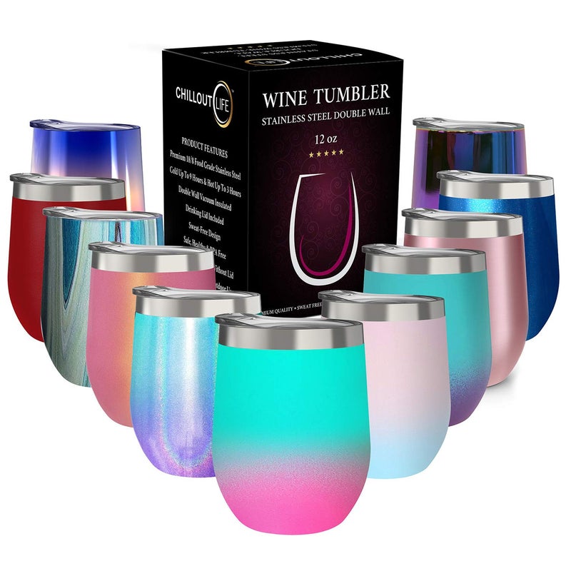 CHILLOUT LIFE 12 oz Stainless Steel Tumbler with Lid - Wine Tumbler Double Wall Vacuum Insulated Travel Tumbler Cup for Coffee  Wine  Cocktails  Ice Cream - Matte Powder Coat Color - Image 1