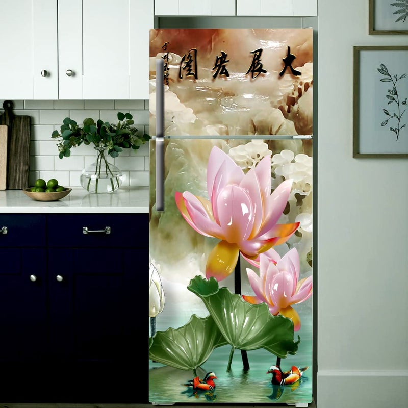 WallDaddy WallDaddy Fridge Stickers Wall Stickers Beautiful Fridge Decorative Sticker Wallpaper Poster PVC Vinyl Large Size 60x160 cm Water Lotus 