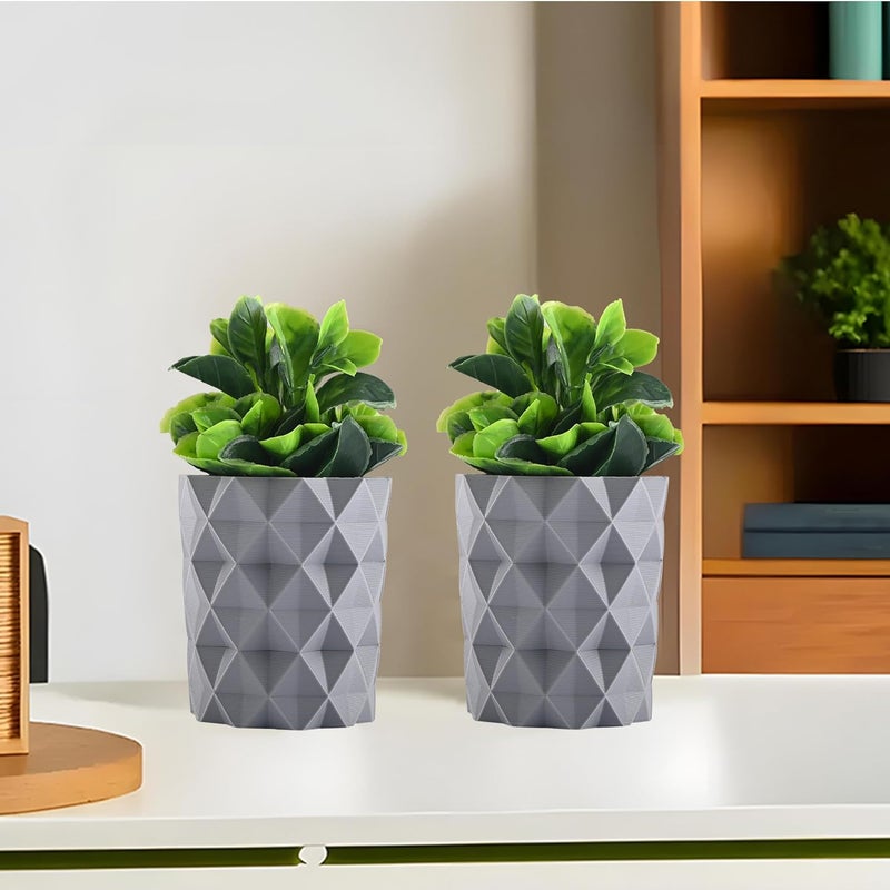 Kuber Industries Kuber Industries 2 Pcs Set Plastic Mini Artificial Plants with Pot Table Top TV Unit Decorative Items for Living Room Faux Plants for Home Decor Office Desk 9001 Diamond Grey  - Image 1