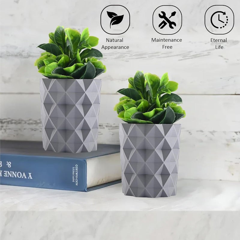 Kuber Industries Kuber Industries 2 Pcs Set Plastic Mini Artificial Plants with Pot Table Top TV Unit Decorative Items for Living Room Faux Plants for Home Decor Office Desk 9001 Diamond Grey  - Image 5