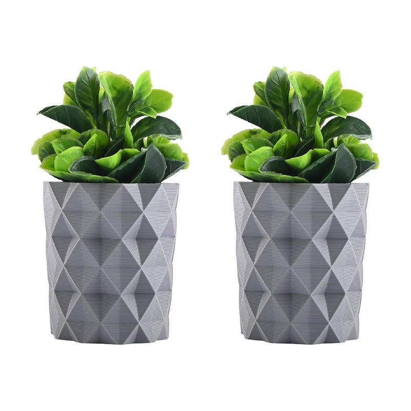 Kuber Industries Kuber Industries 2 Pcs Set Plastic Mini Artificial Plants with Pot Table Top TV Unit Decorative Items for Living Room Faux Plants for Home Decor Office Desk 9001 Diamond Grey  - Image 2