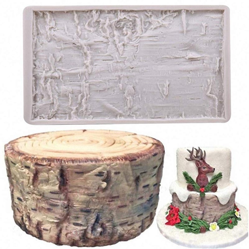 Tree Bark Fondant Impression Mat Earth Mud Wall Texture Silicone Lace Mold Forest Party Silicone Imprint Mold Wood Cake Border Gum Paste Sugar Craft Decorating Supplies Fondant Impression Mats