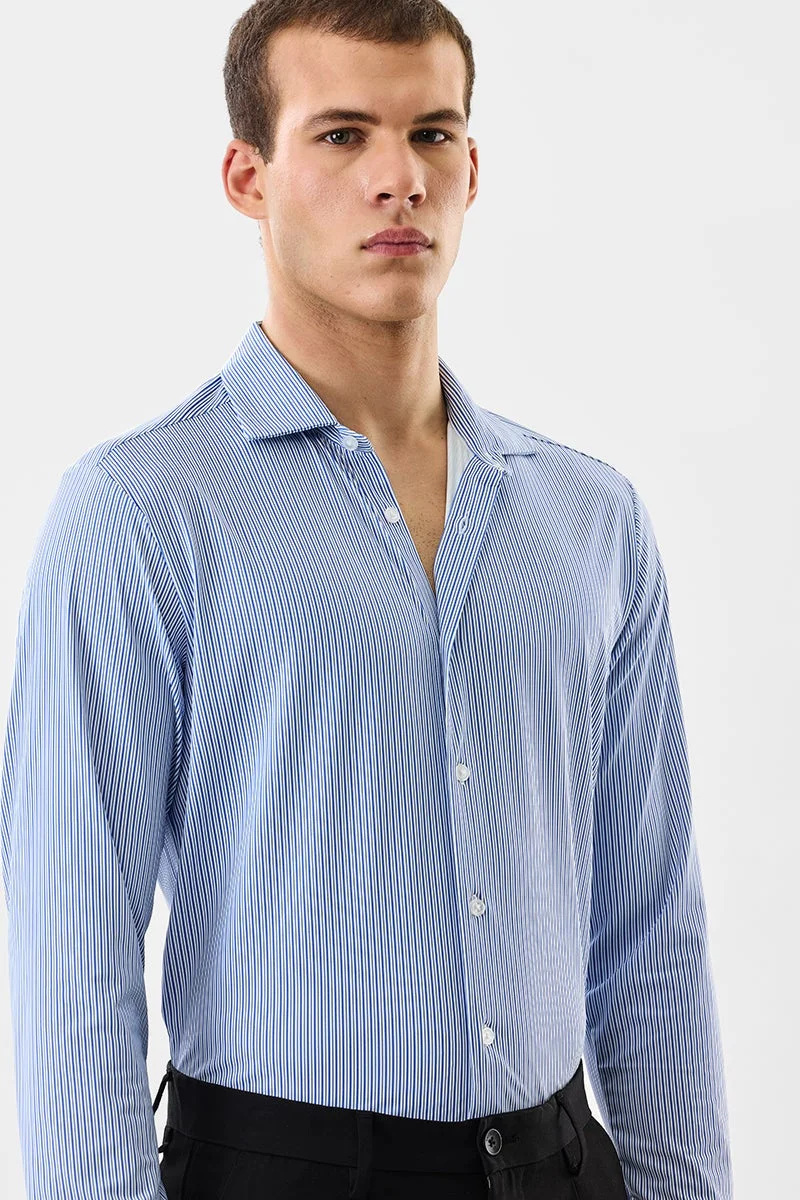 SNITCH Blue Striped Long Sleeve Slim Fit Shirt