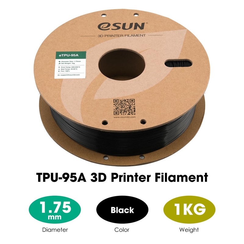 eSUN TPU 95A Filament 1.75mm, Flexible 3D Printer Filament TPU, Dimensional Accuracy +/- 0.05mm, 1KG Spool (2.2 LBS) 3D Printing Filament for 3D Printers, Black - Image 2