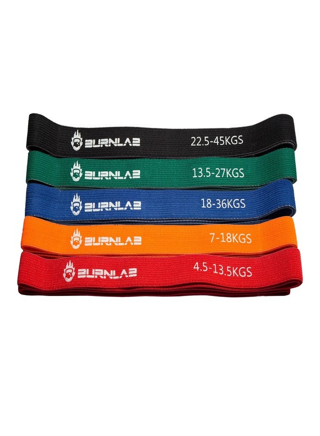 Burnlab Anti Slip Fabric Resistance Bands (Set of 5 Resistance Levels - upto 45 Kgs) with Carrying Pouch - Pull Up Bands for Stretching, Workouts, Powerlifting, Home Fitness and Gym - for Men and Women - Image 1