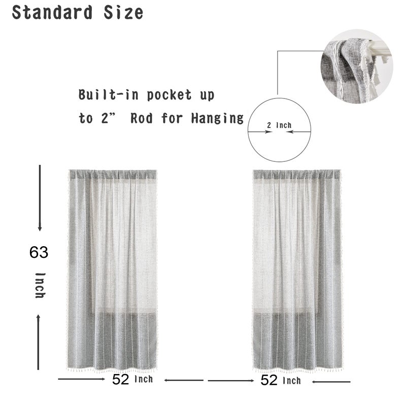 RoomTalks Charcoal Country Farmhouse Curtains for Bedroom Living Room 63'' Length Light Filtering Boho Chic Cabin Rustic Dark Gray Textured Window Curtain Panels with Tassels Bohemian Draperies - Image 4