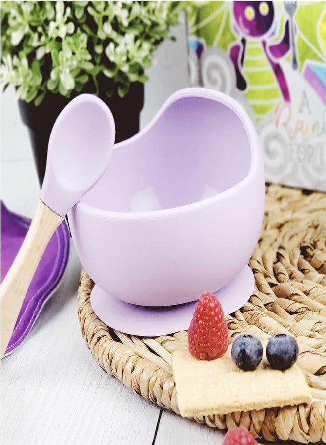 Dhyankeshwer Silicone Baby Feeding Bowl with Spoon Set | BPA Free Food Grade Suction Bowl with Wooden Handle Spoon | High Temperature Resistant Baby Bowl for Babies, Kids & Toddlers (Purple) - Image 4