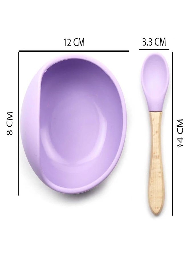 Dhyankeshwer Silicone Baby Feeding Bowl with Spoon Set | BPA Free Food Grade Suction Bowl with Wooden Handle Spoon | High Temperature Resistant Baby Bowl for Babies, Kids & Toddlers (Purple) - Image 2