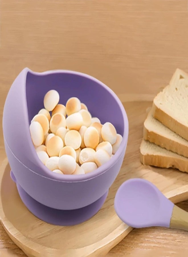 Dhyankeshwer Silicone Baby Feeding Bowl with Spoon Set | BPA Free Food Grade Suction Bowl with Wooden Handle Spoon | High Temperature Resistant Baby Bowl for Babies, Kids & Toddlers (Purple) - Image 5