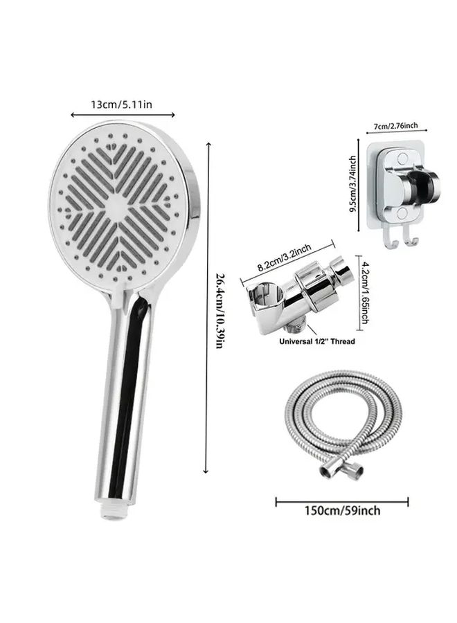 High Pressure Shower Head 3 Modes Large Panel Silvery Handheld Bathroom Accessories - Image 3