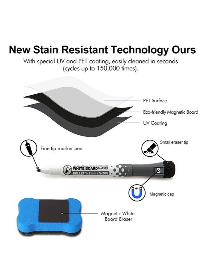 A4 Magnetic Fridge Dry Erase Whiteboard Sheet Self Adhesive with 3 Markers and 1 Board Eraser, Rounded Corner Family Message Board Office Memo, 21*30cm for Home Kitchen Fridge and Office Notice Board - Image 4