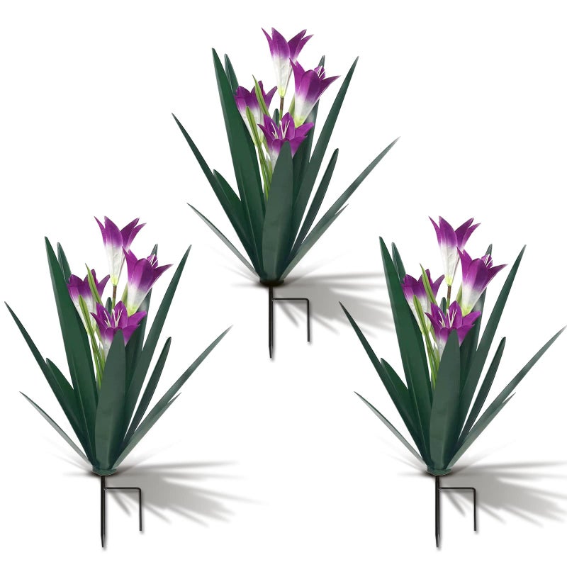 Homight Metal Agave Plant Outdoor Decoration Lily Mexican Yard Art Garden Gift Home Decor Hand Painted Metal Agave Garden Yard Statue, Outdoor Lawn Ornaments(3 Big Purple Lilies) - Image 1