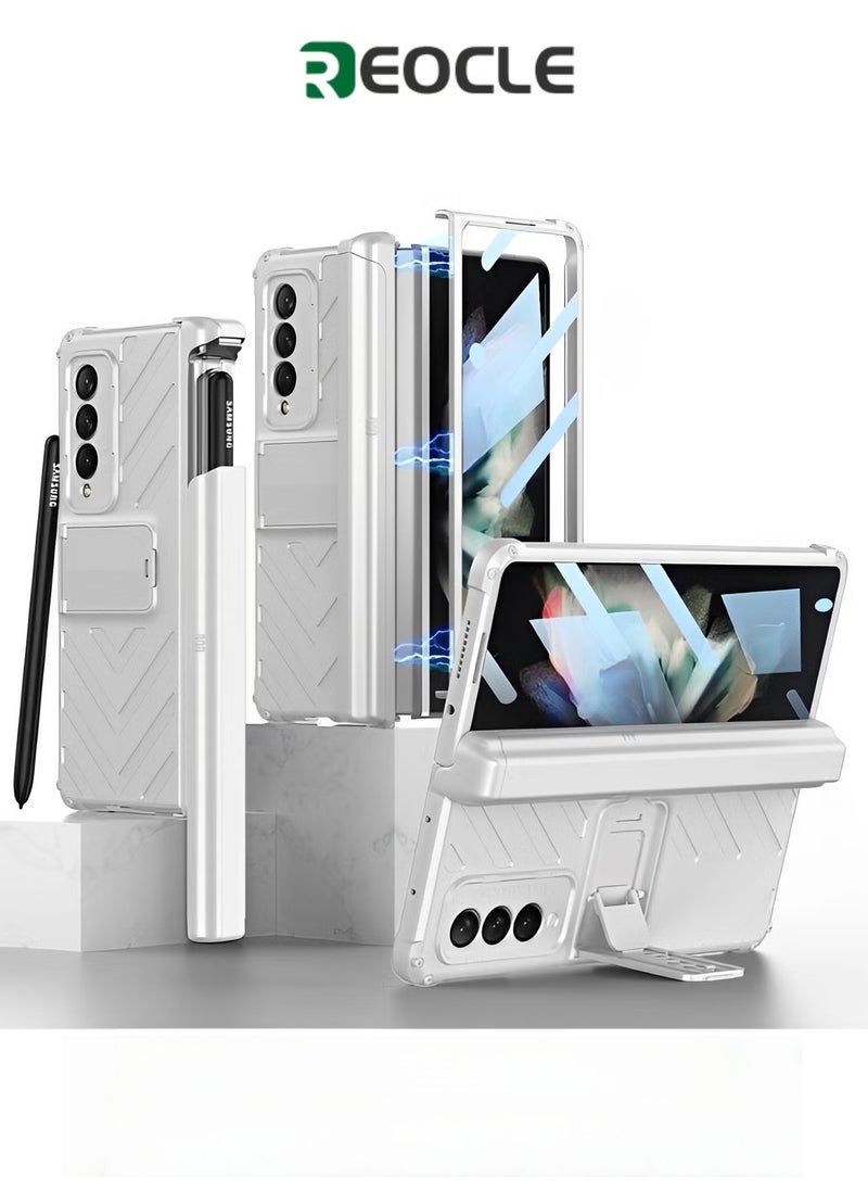 ريوكل جراب هاتف مع غطاء مغناطيسي مع حامل قلم منزلق مع شاشة خلفية ومفصلة زجاجية لهاتف Samsung Galaxy Z Fold 3 Fold 4 Fold 5 - Image 1