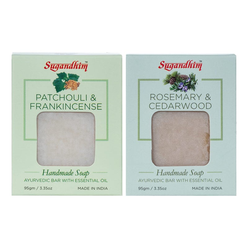 Sugandhim Patchouli Frankincense Rosemary Cedarwood Handmade Ayurvedic Soap95gmsPack of 2 - Image 1